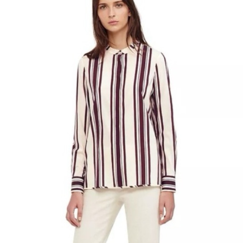 Tory Butch Stretch Silk Striped Blouse Sz 6